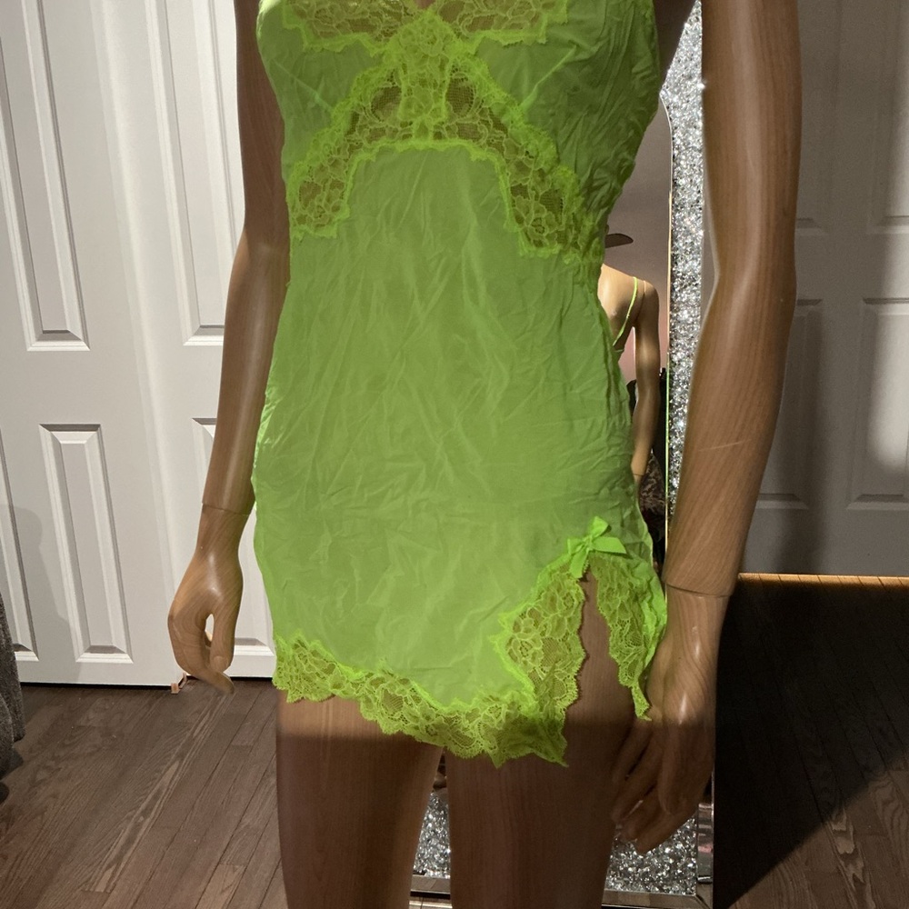 Agent Provocatuer Knickers forever Lace Trim Neon Green Chemise